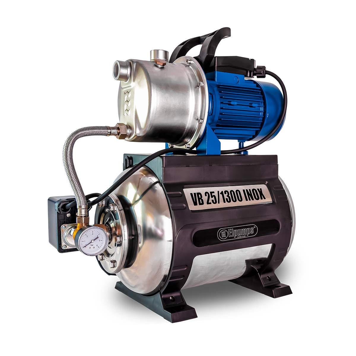 Hauswasserwerk VB 25/1300 INOX, H max 48.0 m, Q max 5400 l/h, 1.3 kW, 525 x 295 x 590 mm, 1' IG, 230 V Hauswasserwerk VB 25/1300 INOX, H max 48.0 m, Q max 5400 l/h, 1.3 kW, 525 x 295 x 590 mm, 1' IG, 230 V