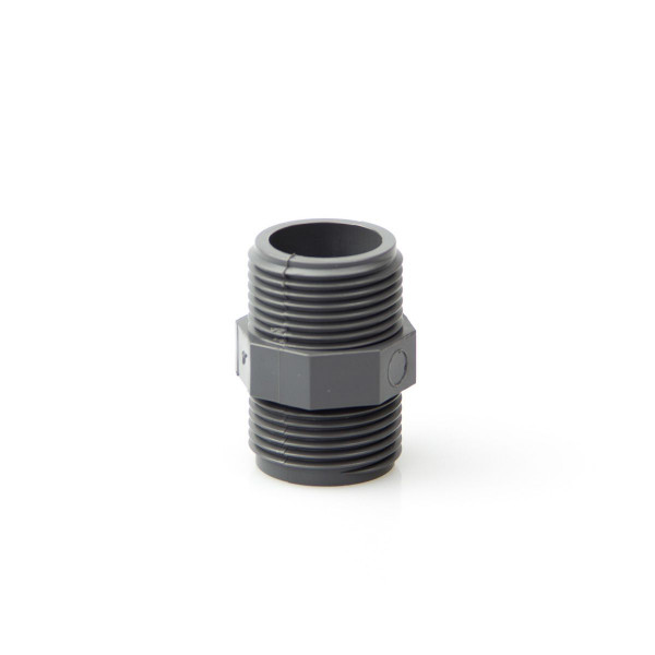 Doppelnippel AG AG, aus PVC, grau, 1/2' AG AG