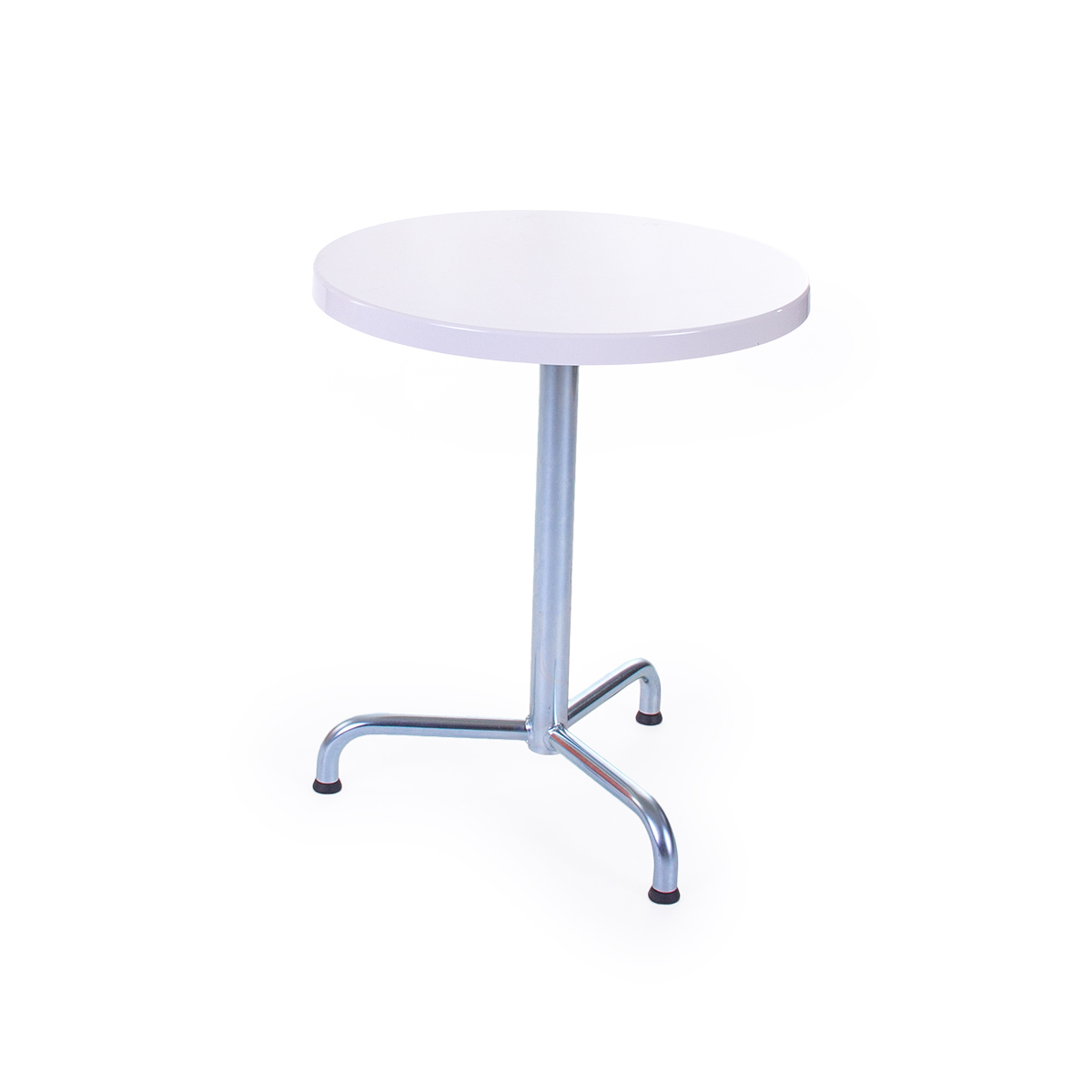 Table PRV blanche, brillante, Piétement électrozingué 3-étoile Retro, D 60 x 3.5 cm, H 73 cm Table PRV blanche, brillante, Piétement électrozingué 3-étoile Retro, D 60 x 3.5 cm, H 73 cm