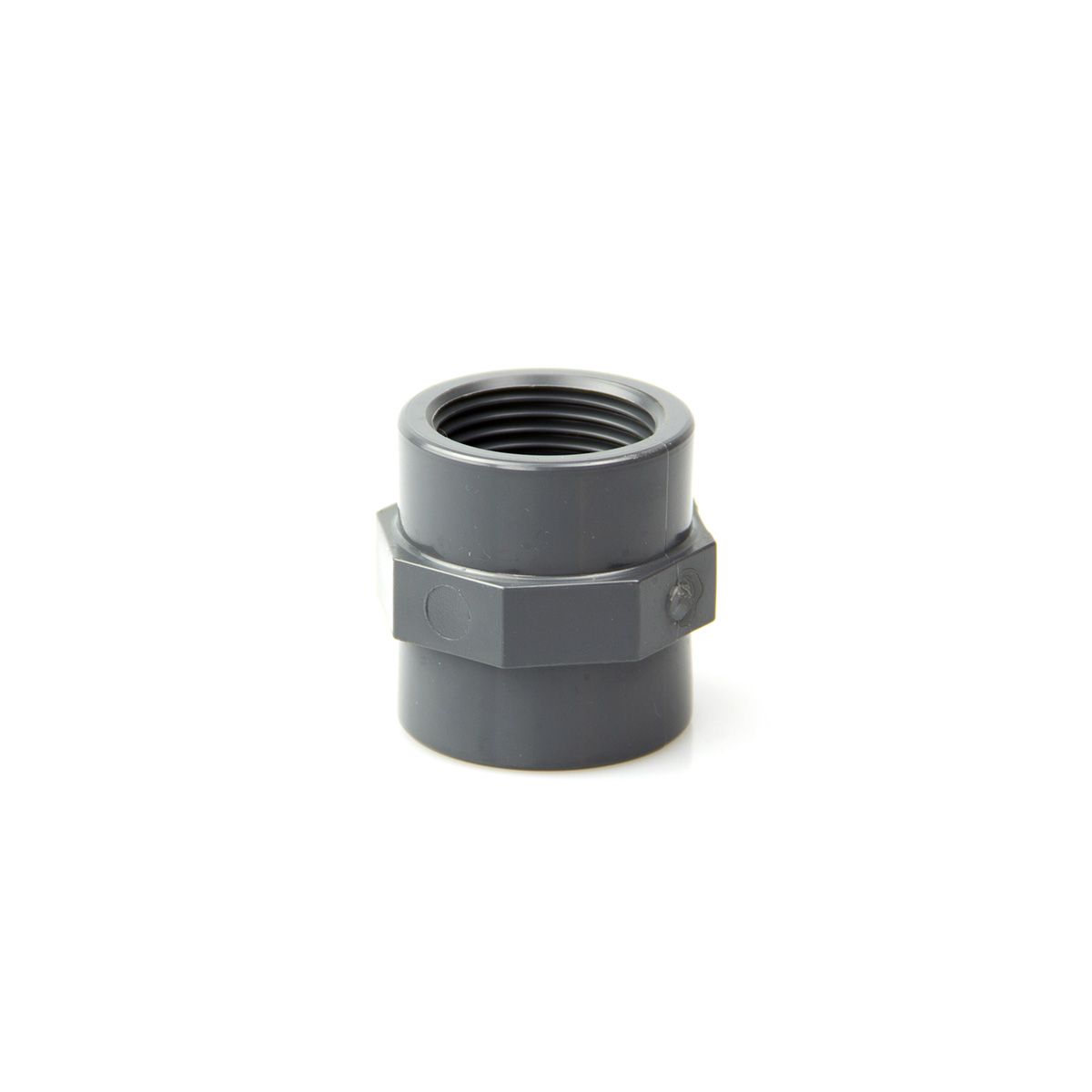 Doppelmuffe mit Gewinde IG, aus PVC, grau, 3/8', PN 16 Doppelmuffe mit Gewinde IG, aus PVC, grau, 3/8', PN 16