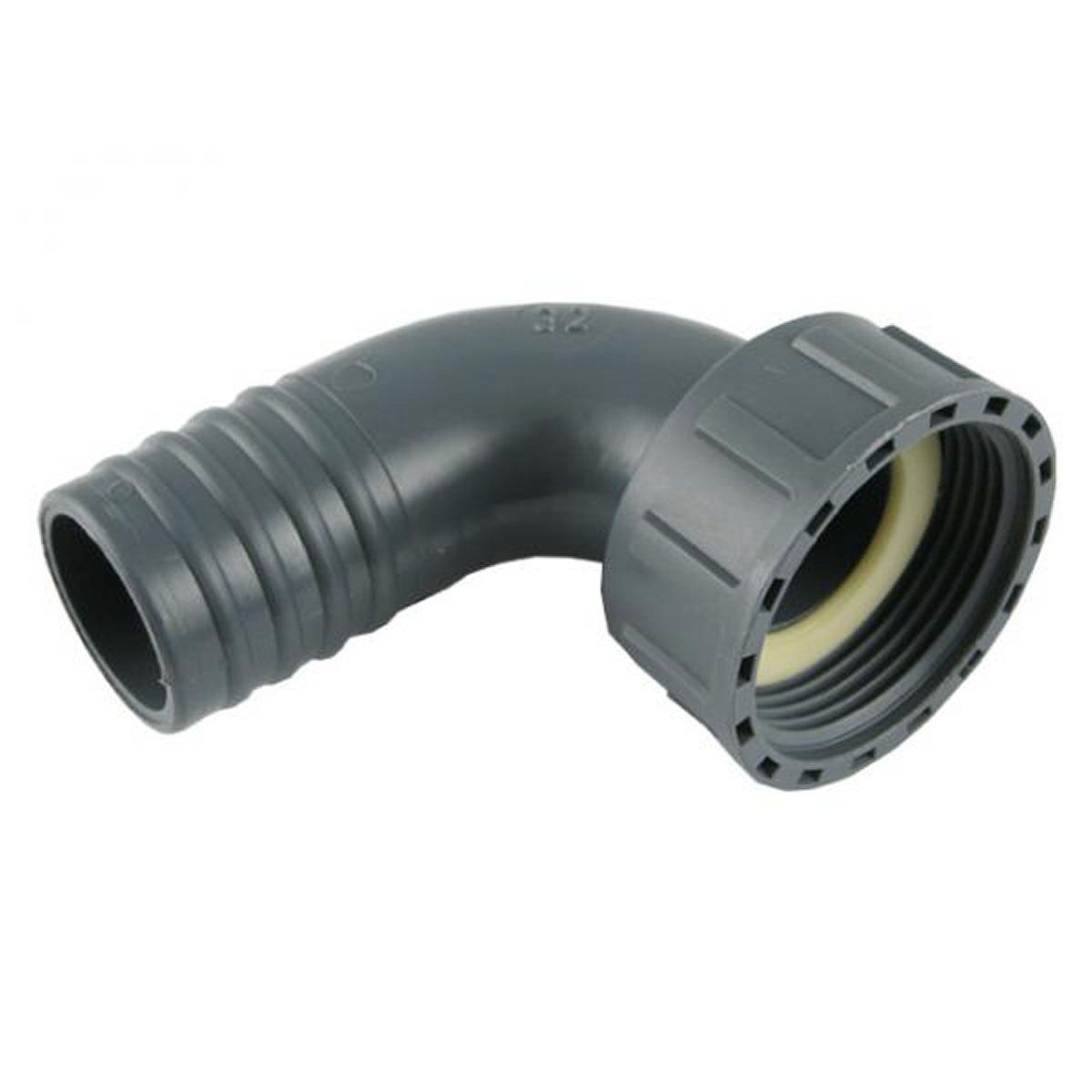 Schlauchtülle mit Überwurfmutter 90°, grau, 1 1/2' IG, d 40 mm Schlauchtülle mit Überwurfmutter 90°, grau, 1 1/2' IG, d 40 mm