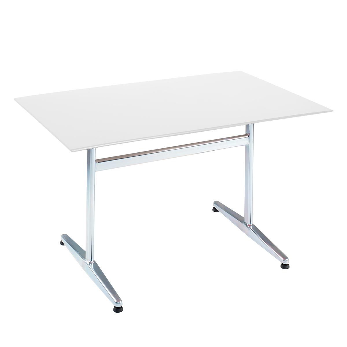Table PRV blanc, brillante, élégance, Piétement électrozingué en T Basic, 140 x 80 x 0.9 cm, H 73 cm Table PRV blanc, brillante, élégance, Piétement électrozingué en T Basic, 140 x 80 x 0.9 cm, H 73 cm