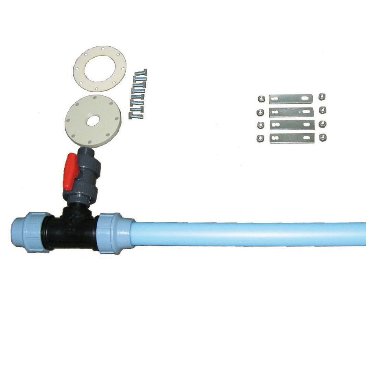 Erweiterung DN 50, mit Hahn/PP-Flansch, 1 1/2' Erweiterung DN 50, mit Hahn/PP-Flansch, 1 1/2'