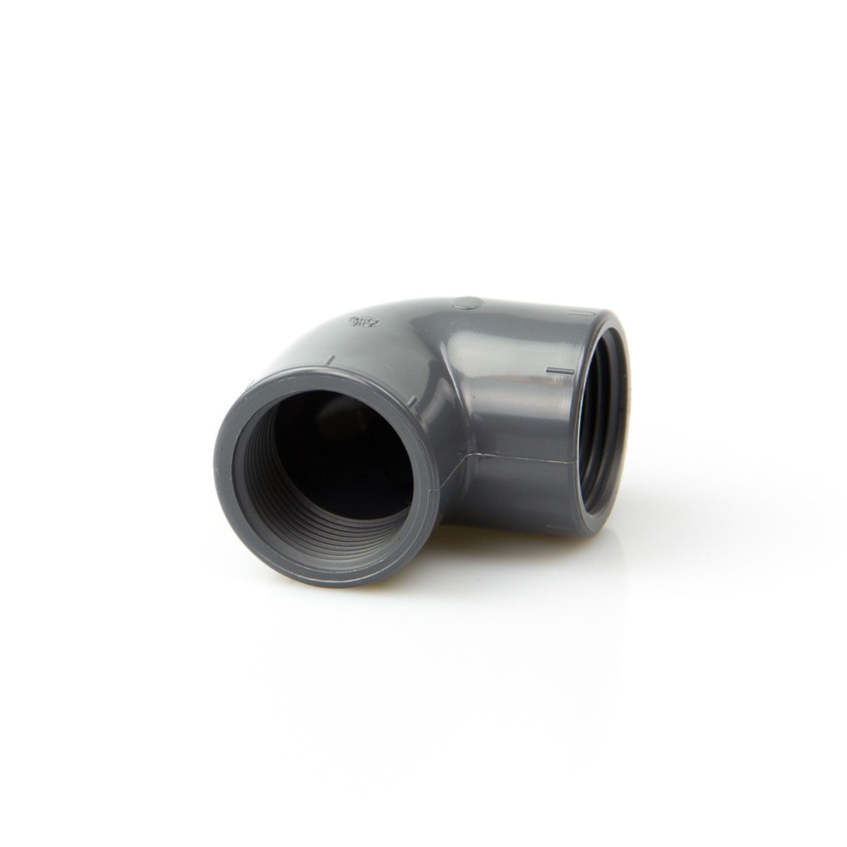 Winkel 90° mit Gewinde, aus PVC, grau, 3/8' IG, PN 16 Winkel 90° mit Gewinde, aus PVC, grau, 3/8' IG, PN 16