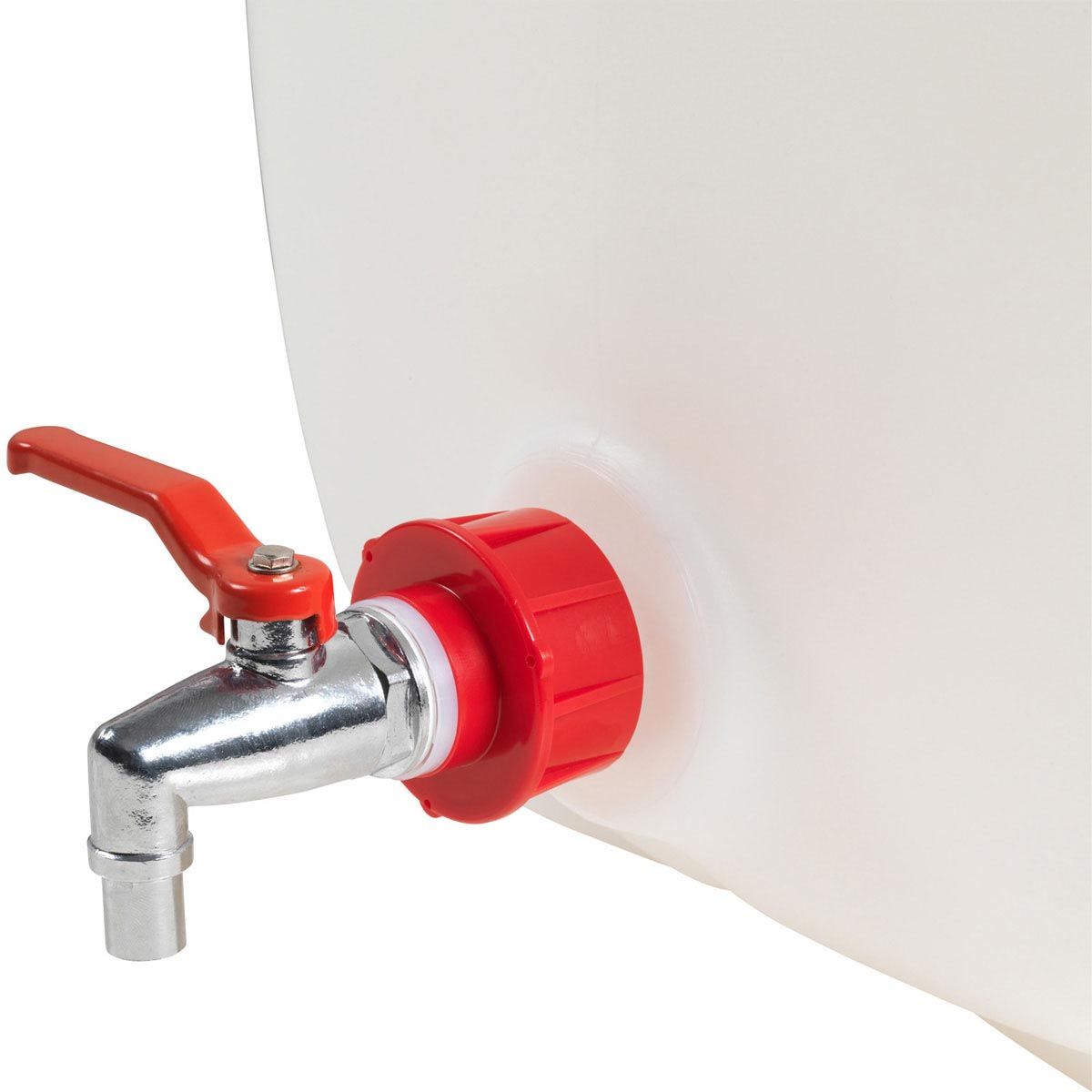Auslaufhahn, aus Messing verchromt, rot, D 13.8 mm, d 11 mm Auslaufhahn, aus Messing verchromt, rot, D 13.8 mm, d 11 mm