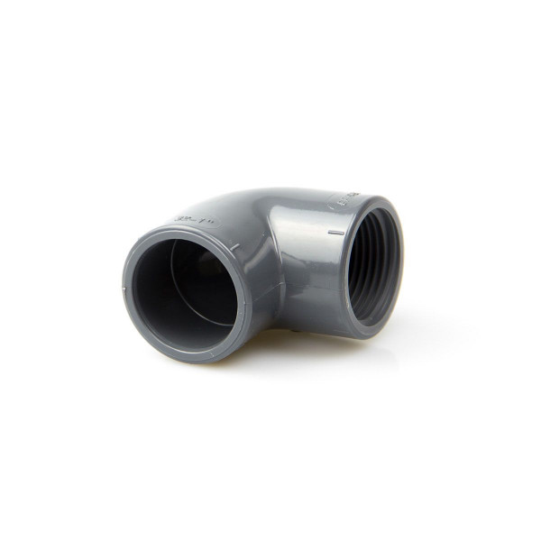 Winkel 90° Kleben/Gewinde, aus PVC, grau, d 16 mm, 3/8, PN 16