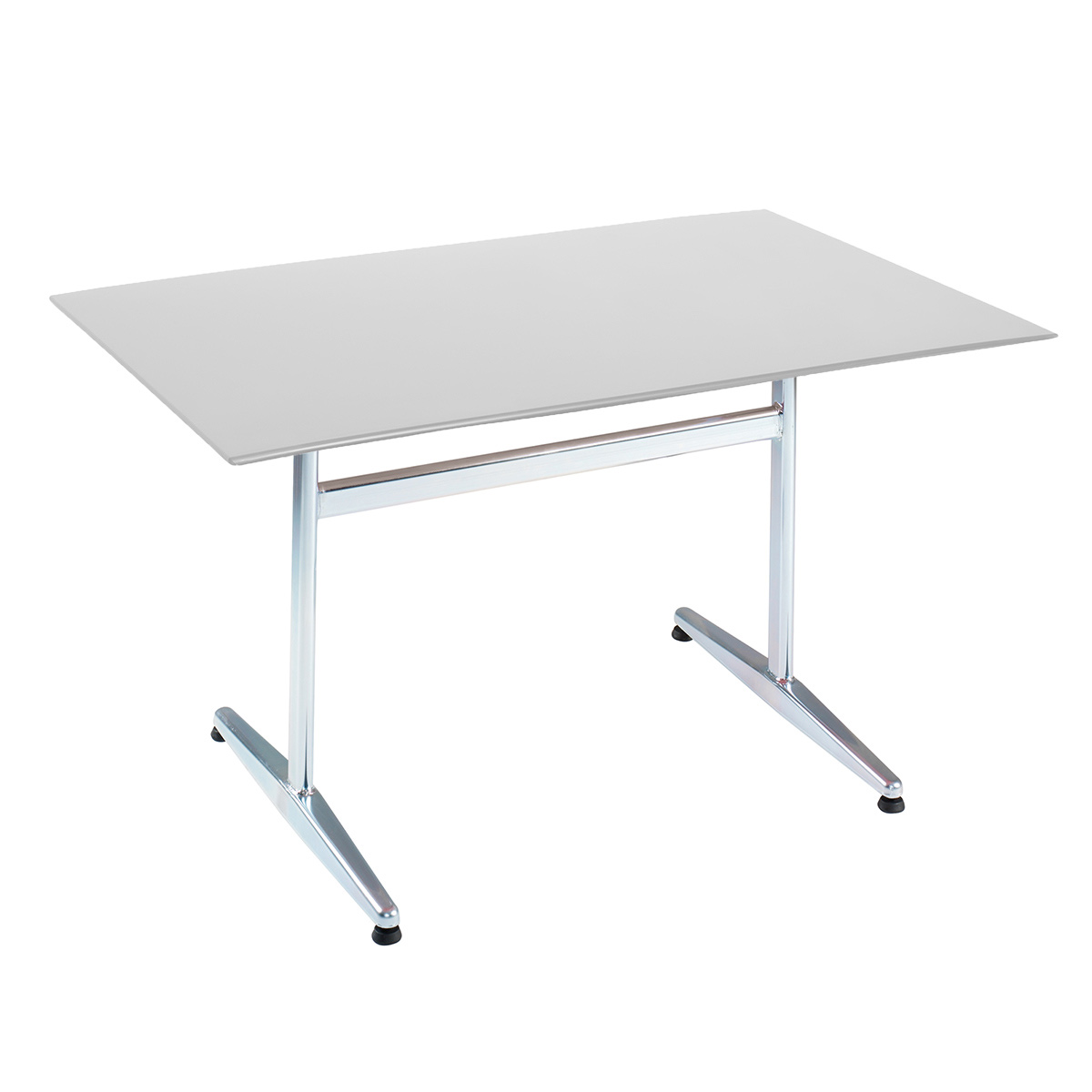Table PRV gris claire, brill., élégance, Piétement électrozingué en T Basic, 120 x 80 x 0.9 cm, H 73 cm Table PRV gris claire, brill., élégance, Piétement électrozingué en T Basic, 120 x 80 x 0.9 cm, H 73 cm