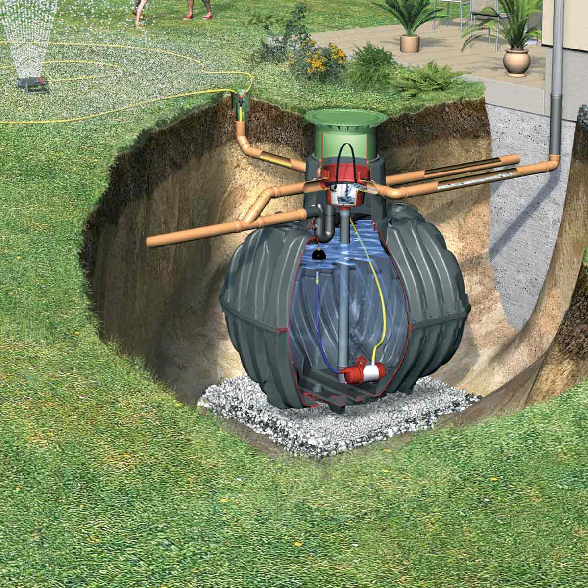 Gartenanlage, mit Rundtank, begehbar, 2700 l, 2080 x 1565 x 2010 mm Gartenanlage, mit Rundtank, begehbar, 2700 l, 2080 x 1565 x 2010 mm